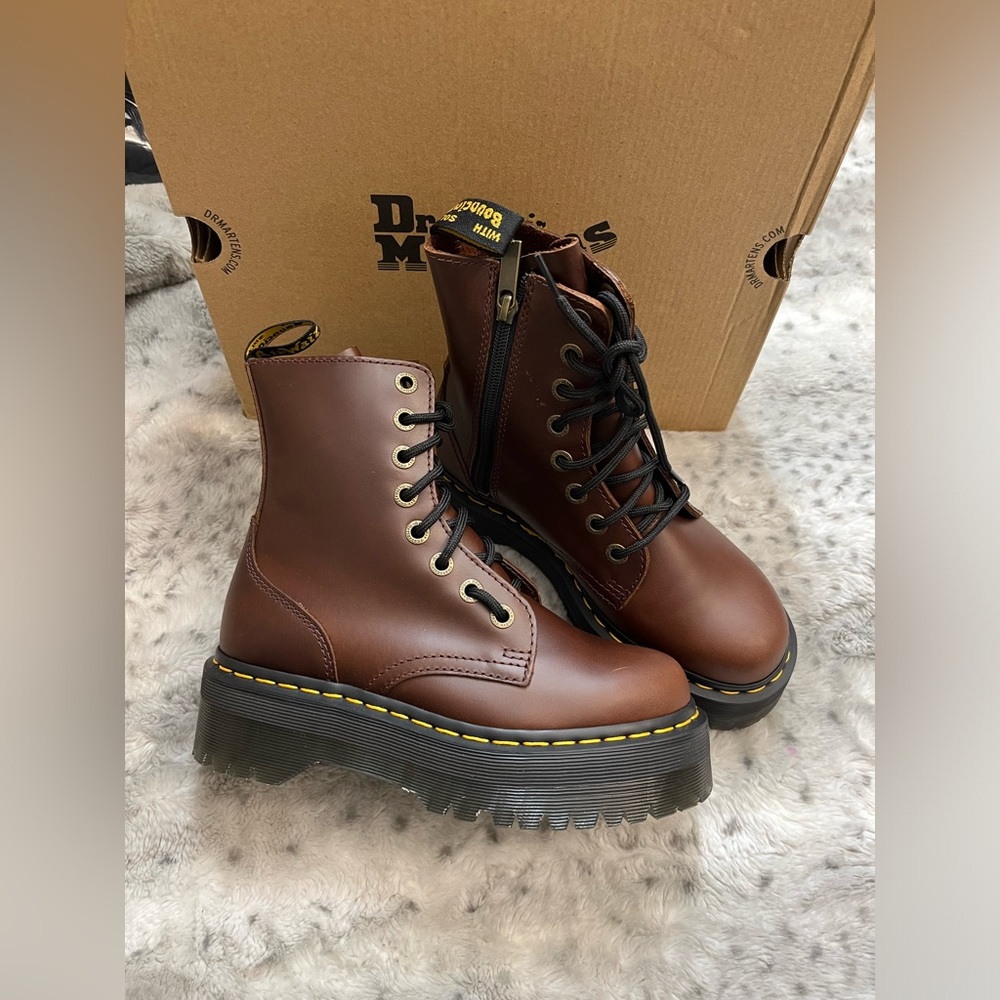 Dr. Martens Brown Ankle Boots Chunky Sole Lace-Up
